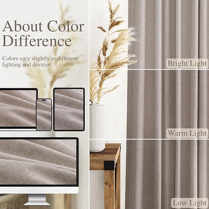 Extra Long Brownish Grey Curtains 2 Panels 102 Inches Long for Living Room Back Tab Pocket Light Filtering Semi Sheer Drapes Cotton Linen Textured Window Curtain 102 Inch Length for Bedroom 9 FT