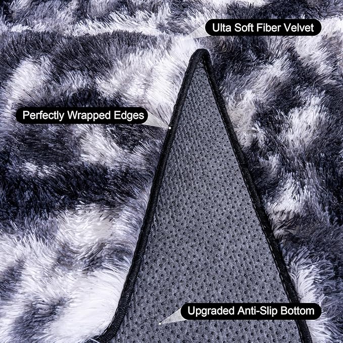 Black and White Rug for Living Room, 6x9 Area Rug for Bedroom, Bedside Indoor Floor Fluffy Shag Carpet, Plush Soft Rug for Boys Girls Kids Room Nursery Dorm Home Decor
