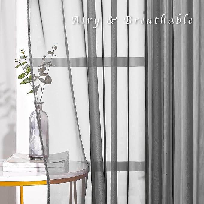 NICETOWN Transparent Sheer Curtains Panels - Voile Window Curtain Drapes with Grommet for Bedroom & Kitchen & Dining Room (54" W x 63" L, Dark Grey, 2 Panels)