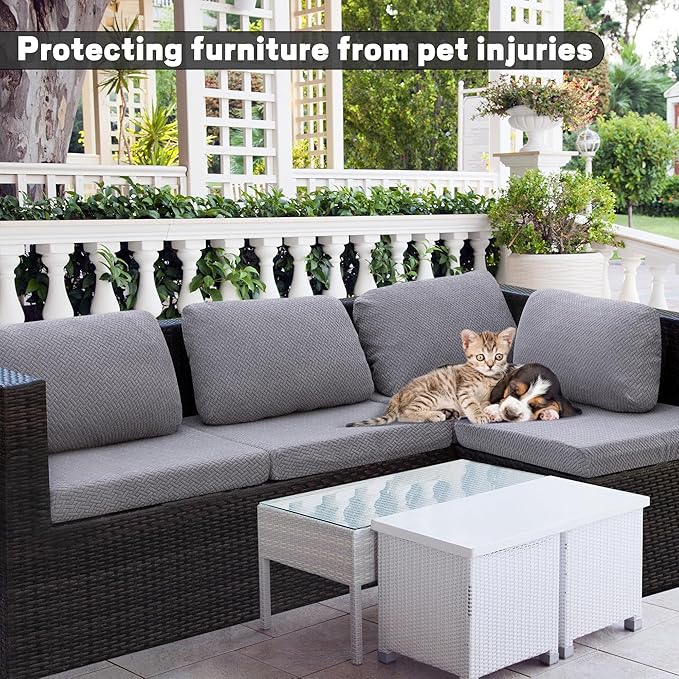 8Pcs Outdoor Cushion Covers, Patio Cushion Covers,Stretch Elastic Slipcovers, Replacement Washable Furniture Protector for Patio Couch,Thick Jacquard Textured Twill Fabric(Gray ,8PCS,Cover Only)
