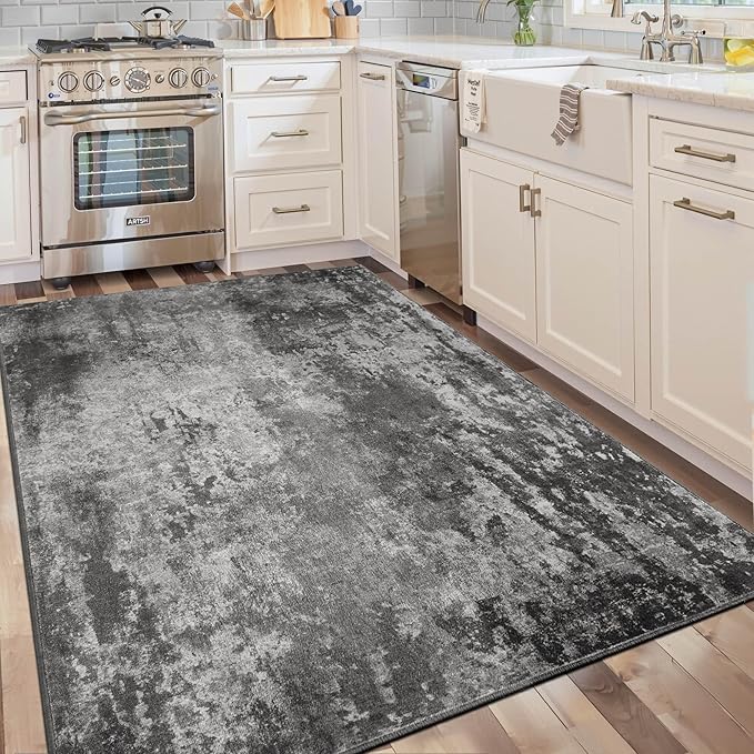 Entrance Rugs Indoor 3x5 Black Entry Rug Washable Abstract Black Small Area Rug Non-Slip Low Pile Throw Rugs for Entryway, Kitchen Floor, Front Door Indoor Door Mat, Bathroom, Bedroom Bedside
