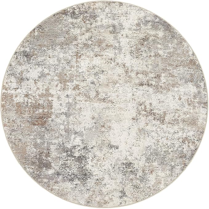 UERMEI 8ft Round Area Rug Living Room Rugs - 8x8 Washable Neutral Modern Abstract Soft Thin Rug Indoor Floor No Slip Rug Carpet for Bedroom Under Dining Table Home Office Decor - Brown Grey