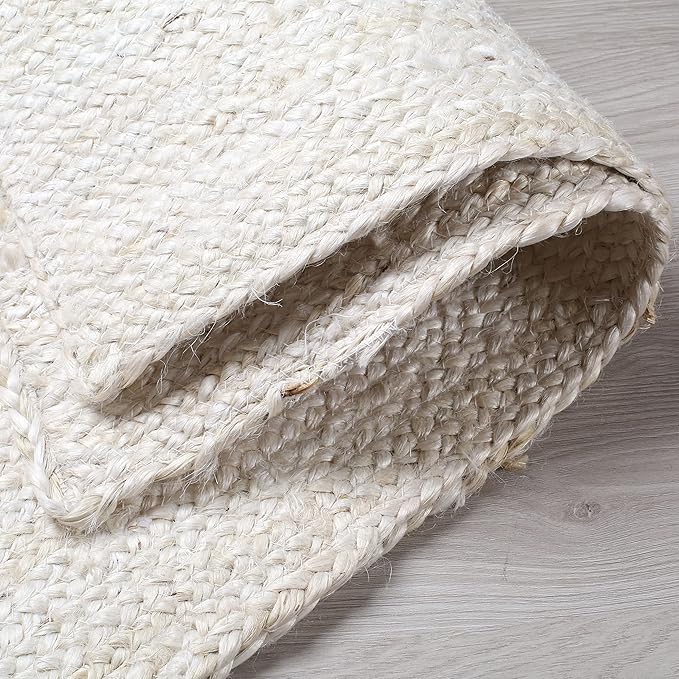 Hausattire Hand Woven Jute Braided Area Rug, 10’x14’ – Off White, Reversible Boho Rugs for Kitchen, Living Room, Bedroom I Farmhouse Decorative Floor Rug, 120x168 Inches