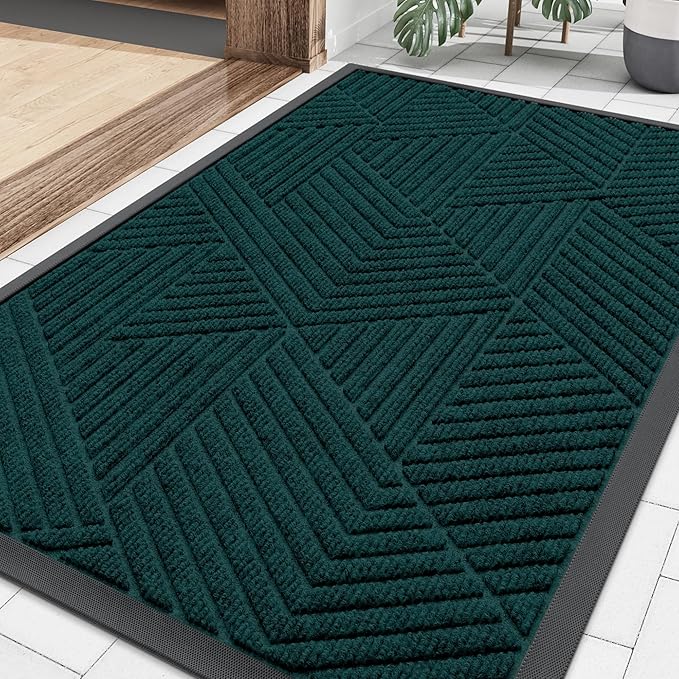 Smiry Front Door Mat Outside Entrance, Heavy Duty Sturdy Natural Rubber Doormat, Trap Dirt and Moisture, Easy Clean Low Profile Mats for Indoor Outdoor Entry, Irregular Triangle (29.5x17, Atlantic)