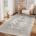 zesthome 4x6 Rug - Stain Resistant Washable Rug, Anti Slip Backing Rugs for Living Room, Foldable Vintage Small Area Rugs (Brown/Beige,4'x6')