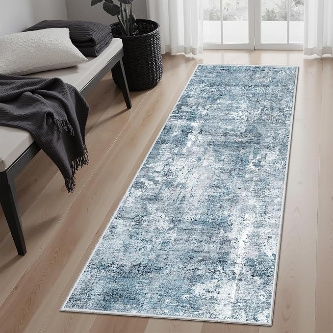 Runner Rug 2x5 Washable Non-Slip Kitchen Runner Rugs for Bathroom Laundry Room Blue/Grey Vintage Floor Carpet Runners for Hallway Entryway