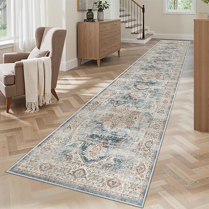 Madane Runner Rugs for Hallway 2x10 Long Washable Non-Slip Hallway Runner Rug Low-Pile Stair Kitchen Runner Soft Throw Carpet for Entrance Living Dining Laundry Room (Navy, 2 x 10)