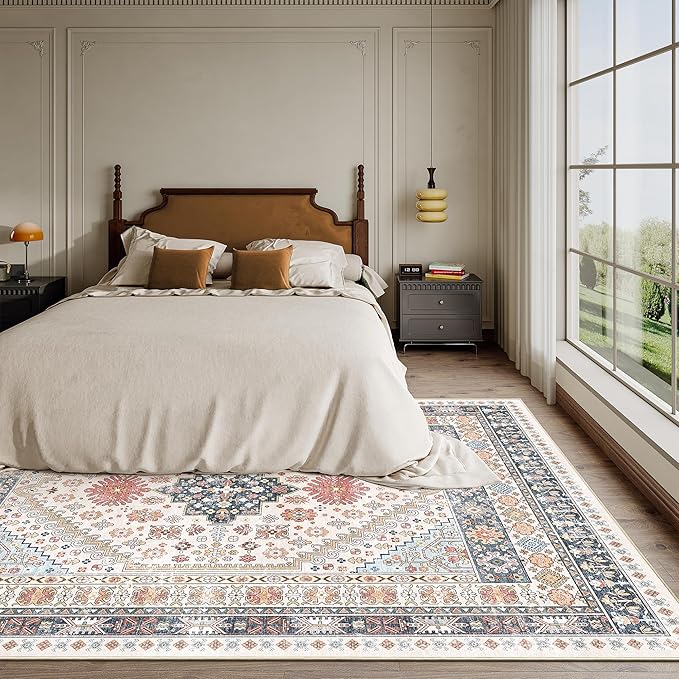 zesthome 5x7 Area Rugs - Ultra-Thin Washble Rug, Stain Resistant Anti Slip Backing Rugs for Living Room,Bedroom, Vintage Home Decor Area Rug (Multi,5'x7')