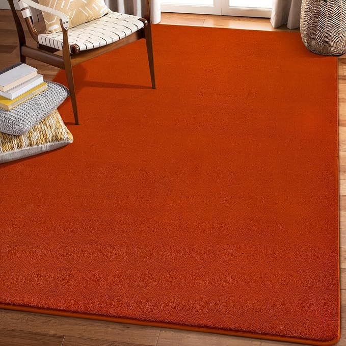 Amearea Large Modern Area Rugs for Bedroom Living Room, 5x8 Feet Orange Thickened Memory Foam Rug, Fluffy Indoor Washable Rugs Non Slip Minimalist Carpet for Boys Girls Dorm Nursery Room Decor