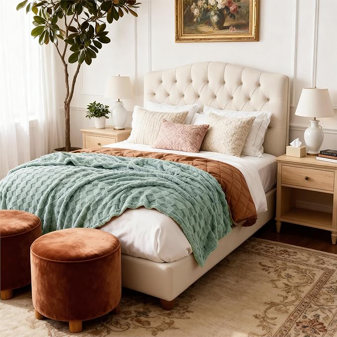 Bedsure GentleSoft Blankets Queen Size for Bed - Super Soft Cozy Blanket for Kids Girls, Large Fuzzy Fleece Spring Throw for Bedroom Decor, Sage Green, 90x90 Inches