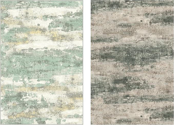 BEIMO Reversible 6x9 Area Rugs for Living Room, Modern Abstract Dual-Sided Carpet, Machine Washable Soft Low Pile Rug for Bedroom Dining Room, Includes Non-Slip Rug Pad, Green & Grey
