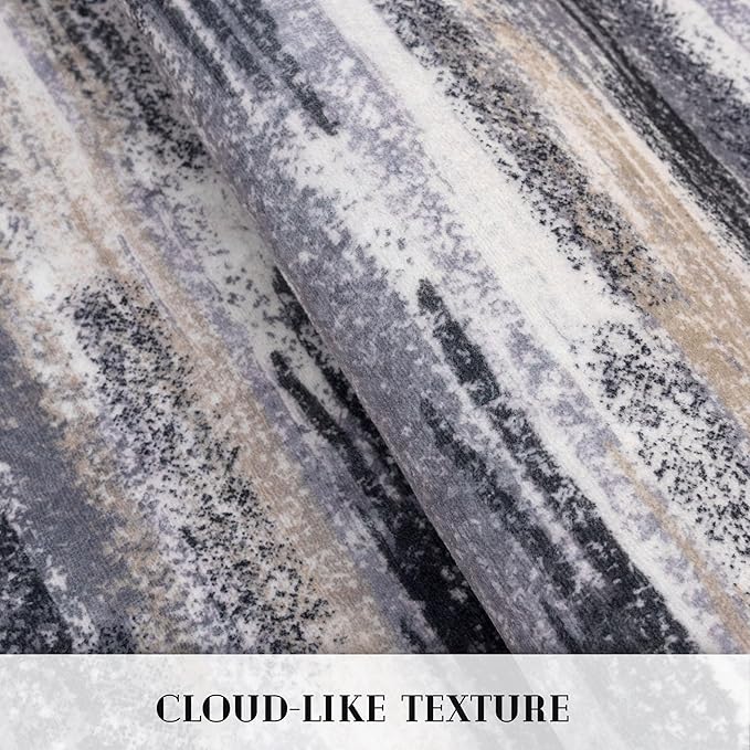 Lansny Modern Abstract Runner Rug 2x6, Grey Black Multi Washable Kitchen Runner Non-Slip Soft Hallway Rug Runner Thin Print Faux Wool Carpet for Entryway Bedroom Laundry Room Indoor