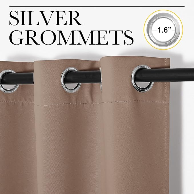 NICETOWN Blackout Window Curtains and Drapes for Kitchen, Window Treatment Thermal Insulated Solid Grommet Blackout Drapery Panels (Set of 2, 34 by 48 inches, Cappuccino)