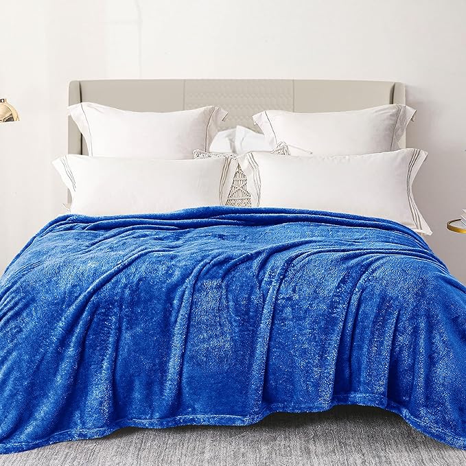 Exclusivo Mezcla Plush Fuzzy Fleece Bed Blanket King Size, Super Soft, Fluffy and Warm Blankets for Couch, Bed, All Season (Cobalt Blue, 90x104 inches)