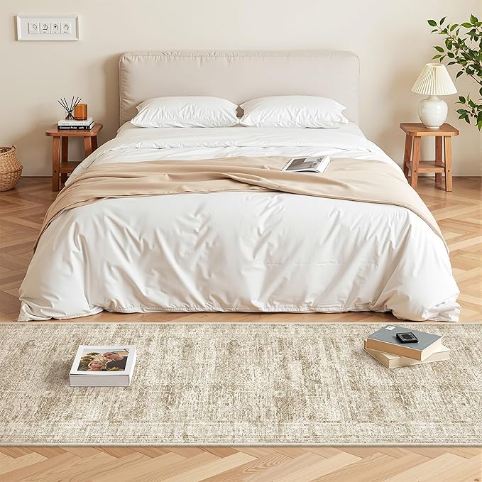 Washable Runner Rugs for Bedroom - 2x6 Runner Rug Non Slip, Ultra-Thin Entryway Runner, Soft Abstract Kitchen Runner for Hallway, Laundry, Bathroom, Indoor Door Mat(2'x6', Brown/Ivory)