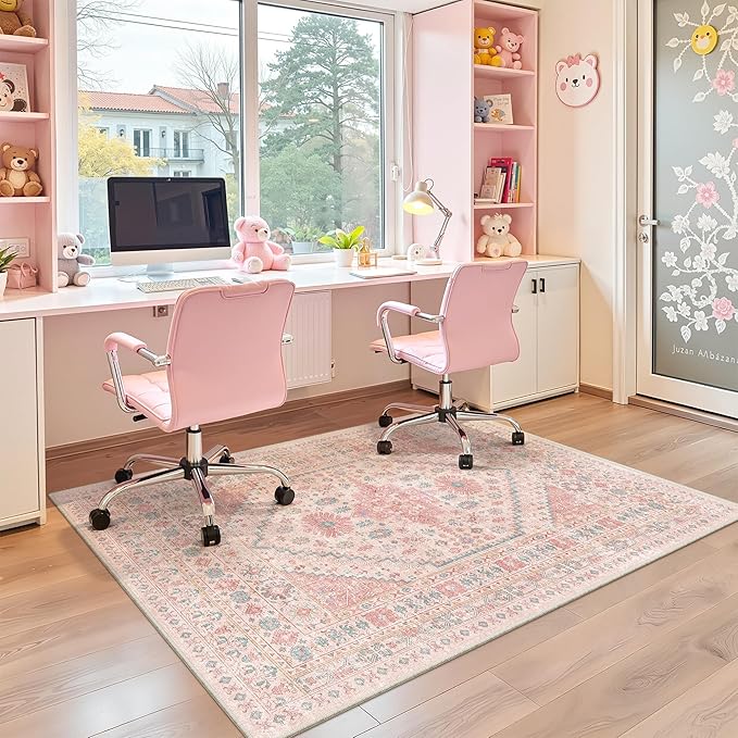 zesthome Pink Rug - 4x6 Area Rugs for Bedroom, Stain Resistant Washable Rugs for Nursery Room, Living Room, Home Decor, Girls Rug (Pink/Blue,4'x6')