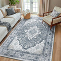 RELEANY Area Rugs 5'x8' Washable Non-Slip, Floral Vintage Distress Print Pattern Medallion Carpet for Living Room Bedroom Dining Room, Light Gray Grey White