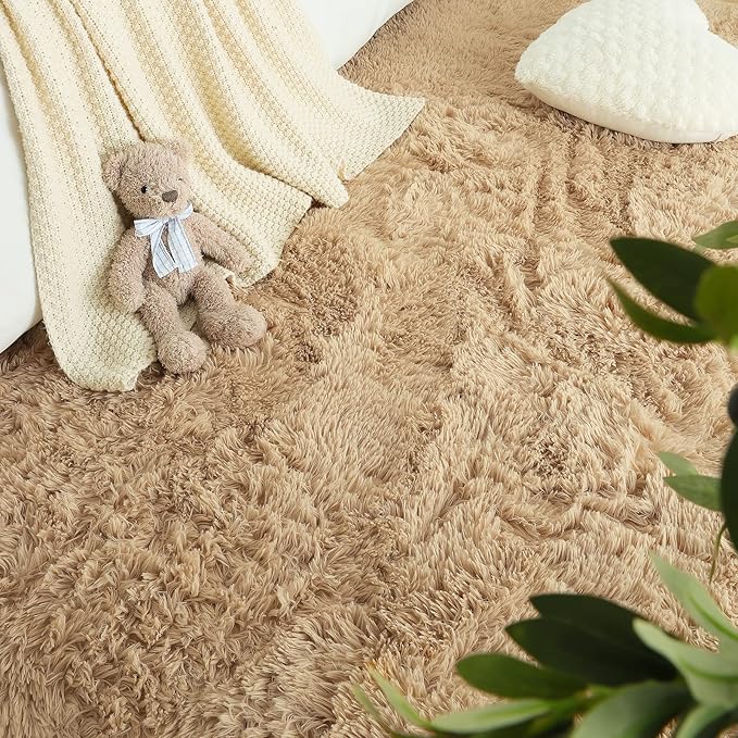 LOCHAS Ultra Soft Indoor Modern Area Rugs Fluffy Living Room Carpets for Children Bedroom Home Decor Nursery Rug Girls 6x9 Feet, Light Tan