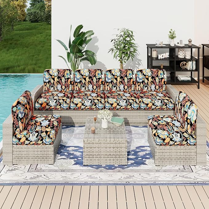 hyha Printed Couch Cushion Covers, Floral Sofa Covers Washable for Cushion Couch, Stretch Pattern Outdoor Cushion Covers for Patio Furniture with Elastic Bottom(Back Cover L, Floral)