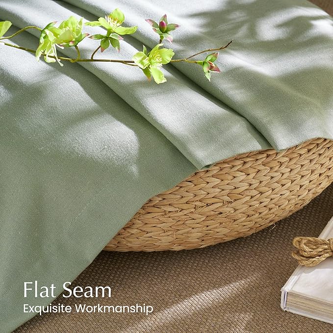 NICETOWN Thick Linen Greyish Green Curtains for Living Room, Grommet Privacy Assured Linen Blend Window Treatments with Light Filtering for Bedroom, W55 x L96, 2 Panels