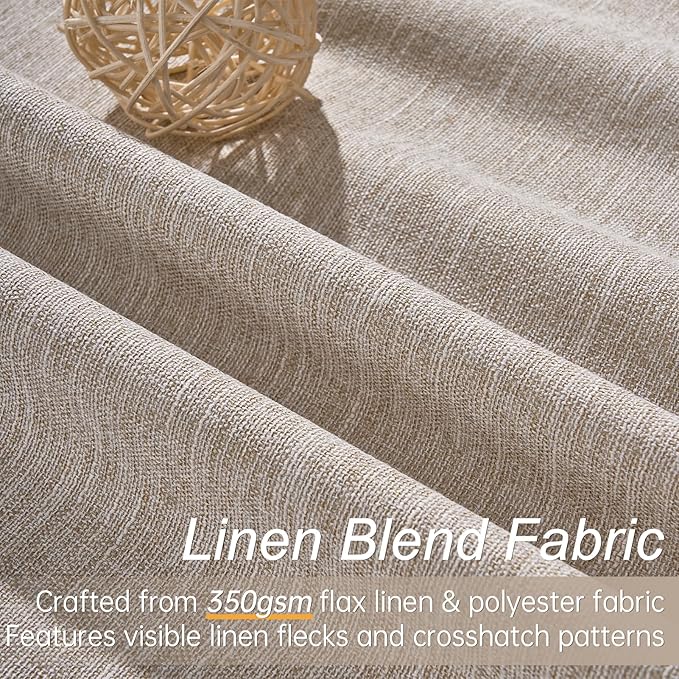 Topfinel 94 Inches Long Taupe Flax Custom Blackout Linen Curtains, Viral Ivory Pinch Pleated Noise Cancelling Curtains with Pin Hooks for Traverse, Burlap Viral Drapes 2 Panels for Living Room