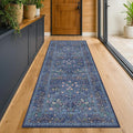 Dark Blue 2'6" x 10' Long Runner Rugs for Hallway, Oriental Floral Washable Non Slip Rug for Kitchen, Entryway Stain Resistant - Vintage Navy Blue Geometric Floral Décor