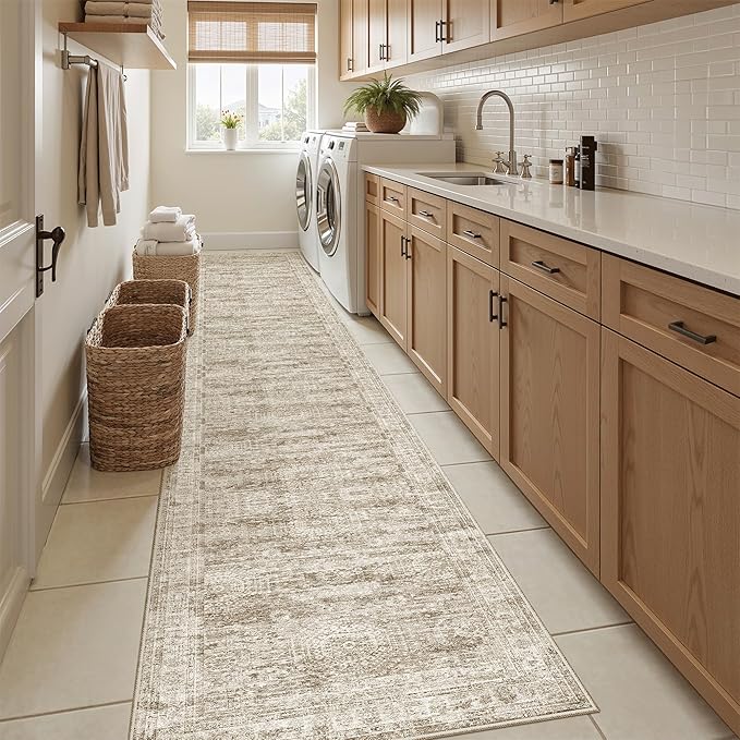 Runner Rug 2x12 Washable Non-Slip Hallway Runner Rugs for Kitchen Bathroom Laundry Room Brown Vintage Floor Carpet Runners for Hallways Entryway