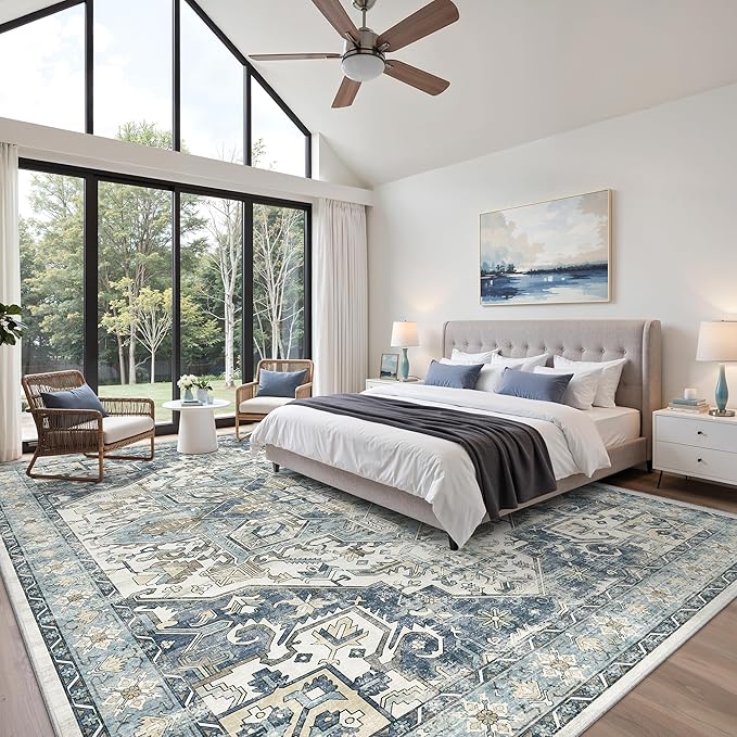 zesthome 10x14 Area Rugs-Washable Rug for Living Room, Non-Slip Backing Rugs, Stain Resistant 10x14 Rug for Bedroom, Ultra-Thin Low Pile Rugs, Vintage Large Home Decor
