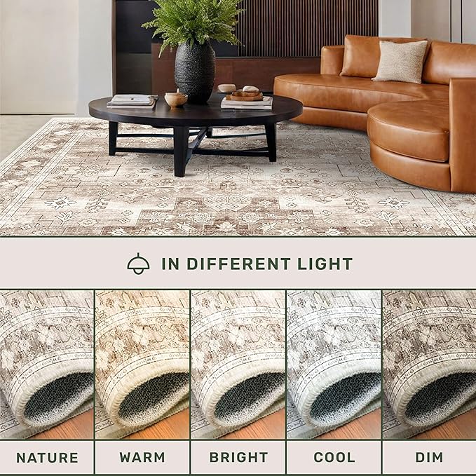 Hazo Haus Non Slip Hallway Runner Rug - 2 x 10 Runner Rug, Washable & Waterproof Kitchen Floor Mat - Extra Long Neutral Farmhouse Boho Design Décor (2x10 Beige/Latte)