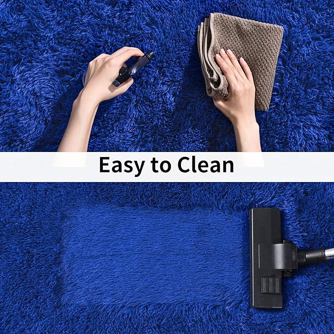 Soft Runner Rugs for Bedroom Hallways, 2x3 Royal Blue Fluffy Shag Throw Area Rug Non Slip for Bedside Dorm, Long Shaggy Furry Carpet for Nursery Living Room