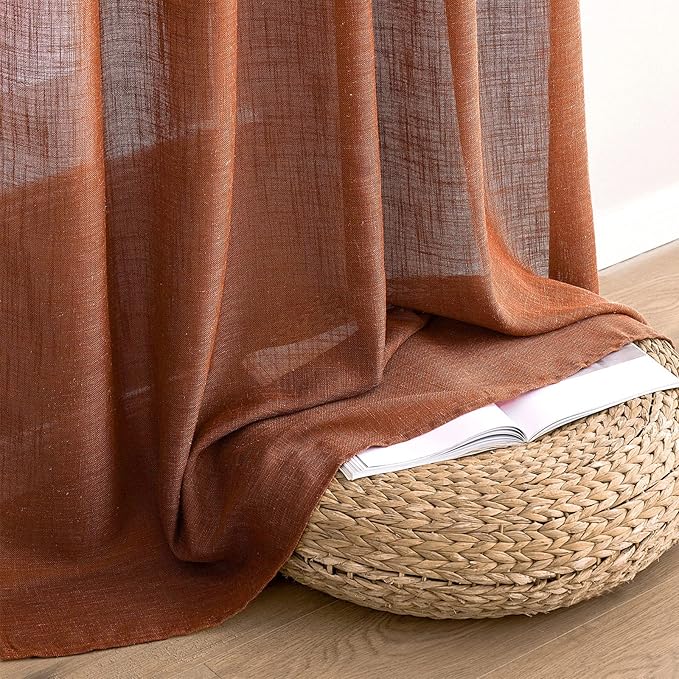 MIULEE Burnt Orange Curtains 72 Inch Length for Bedroom Living Room, Soft Textured Window Drapes Terracotta Rust Boho Fall Decor Semi Sheer Light Filtering Back Tab Rod Pocket Modern, 2 Panels