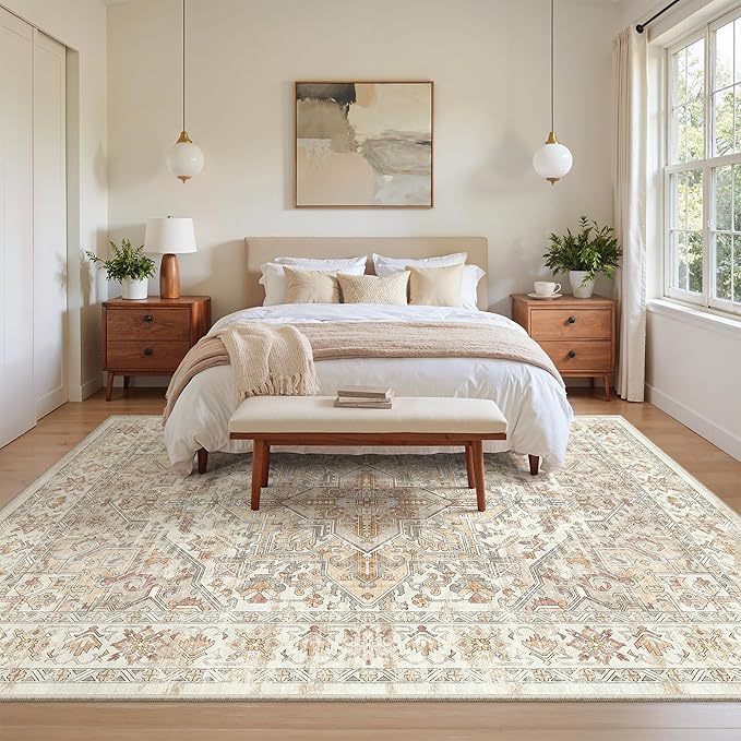 zesthome Area Rugs 6x9, Large Rugs for Living Room, Stain Resistant Washable Rug, Rugs for Bedroom with Non Slip Backing, Ultra-Thin Vintage 6x9 Area Rug