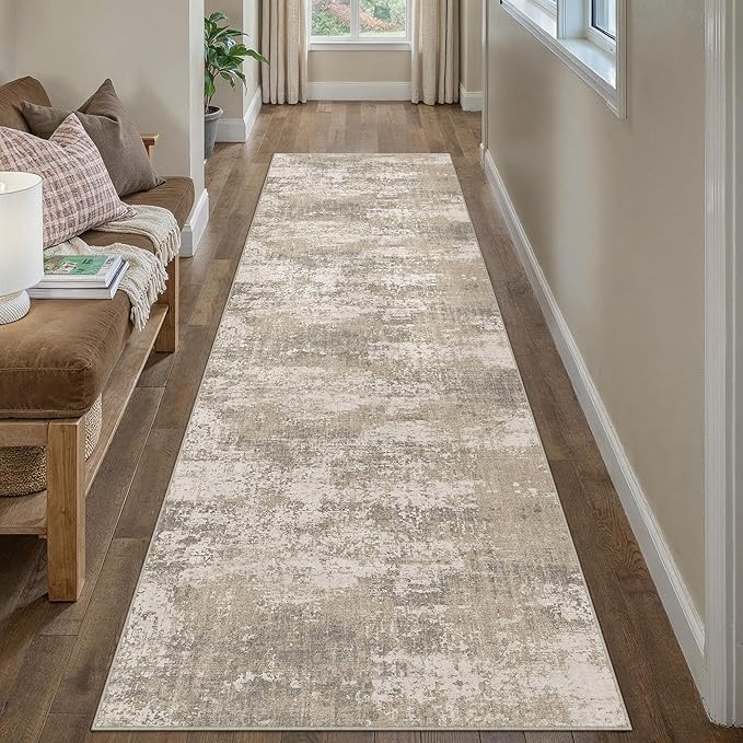 PureCozy Runner Rug 2x6 Beige Machine Washable Modern Abstract Hallway Carpet Non Slip Neutral Long Carpet Low Pile Soft Non Shedding Contemporary Rug for Bathroom Laundry Kitchen Bedroom