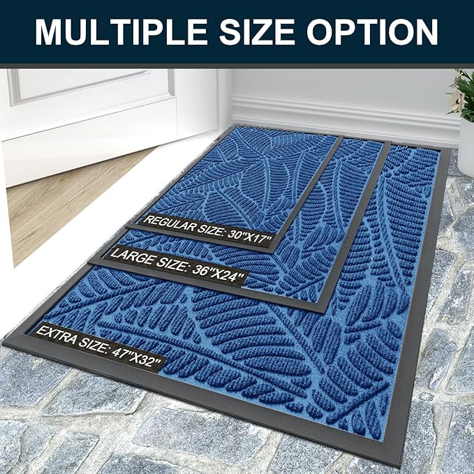 Colorxy Waterproof Doormat, Sturdy Natural Rubber Front Door Mats, Non Slip Low Profile Indoor Outdoor Entrance Mat, Stain Resistant Easy Clean Floor Mat for Patio or Entryway, 30''x17'', Light Blue