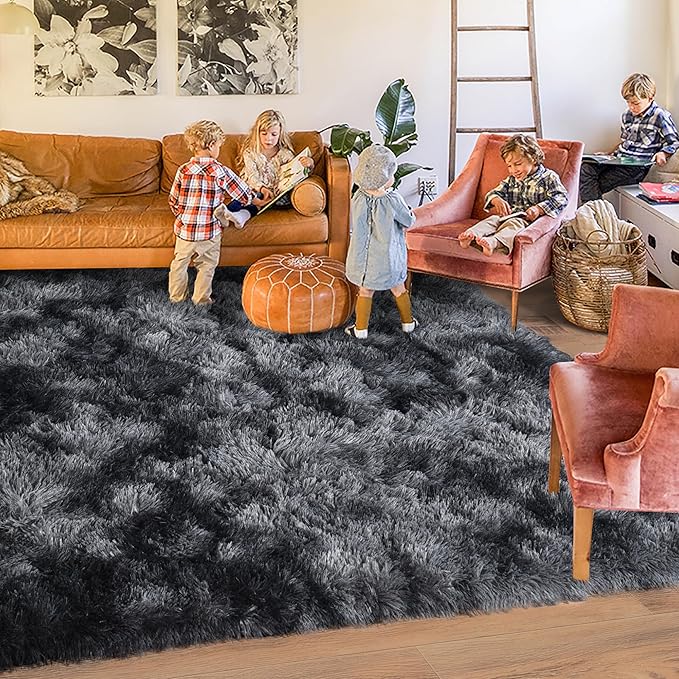 Rugs for Living Room 5x7, Soft Shaggy Modern Shag Area Rug for Bedroom, Upgrade Non-Slip Plush Fluffy Carpet for Kids Boys Girls Room Home Decor Aesthetic, Dark Grey