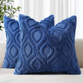 decorUhome Throw Pillow Covers 24x24 Inch Set of 2, Soft Plush Faux Wool Dark Blue Solid Couch Pillow Covers, Accent Euro Sham Farmhouse Neutral Square Pillow Cases for Sofa Bed Living Room