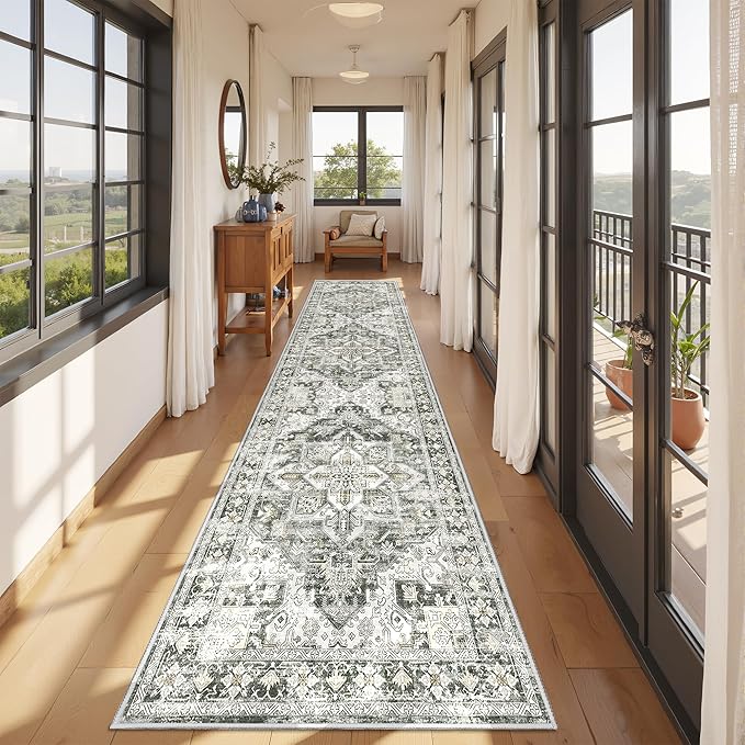 Kitchen Runner Rug Non Slip Washable 2.5x10, Soft Ultra-Thin Entryway Rug Runners for Hallways, Carpet Runner for Living Room,Kitchen, Laundry, Bathroom(Grey/Beige,2.5'x10')