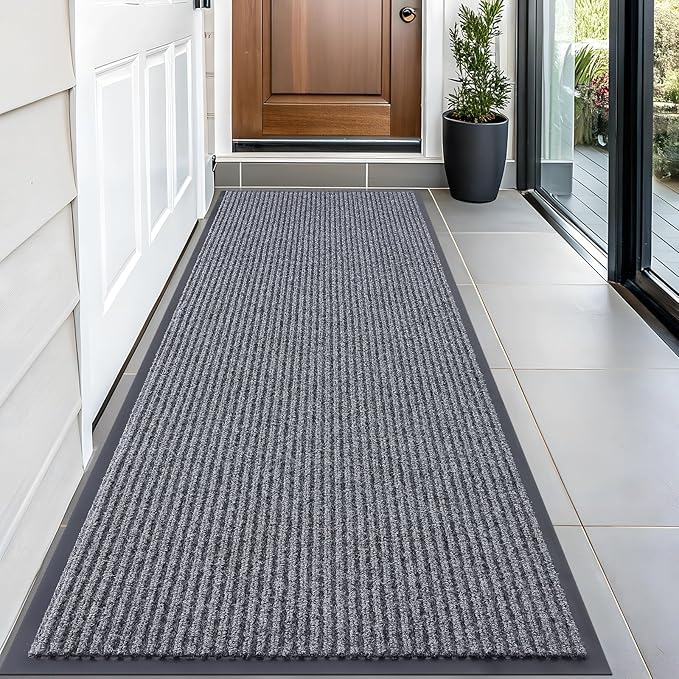 OLANLY Front Door Mat Indoor Outdoor Entrance, Waterproof Heavy Duty Doormat, Fade Resistant, Low Profile, Easy Clean Patio Porch Welcome Floor Mats for Entry, 59x23, Grey