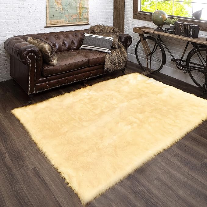 Latepis Yellow Area 5x8 Rugs Fluffy Faux Fur Washable Rug for Living Room Fuzzy Plush Rugs Luxury Home Décor, Rectangle