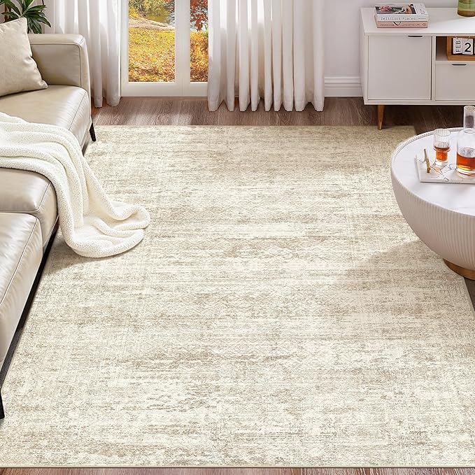 UERMEI 10x14 Area Rug Living Room Rugs - Washable Neutral Modern Abstract Soft Thin Rug Indoor Floor No Slip Rug Carpet for Bedroom Under Dining Table Home Office Decor - Beige/Brown