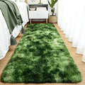 Tepook Soft Runner Rugs for Bedroom 2x6 with Rubber Backing, Tie-Dyed Dark Green Fluffy Rugs for Hallway, Shag Bedside Rug Fuzzy Plush Carpet for Living Room Dorm Nursery Indoor Home Decor
