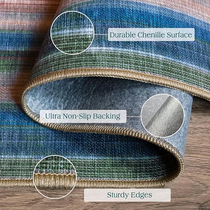 3x5 Ombre Entry Rug - Small Washable Indoor Outdoor Mats for Front Door Non-Slip Porch Rug Rust Blue Modern Rainbow Throw Rugs for Living Room Bedroom Entryway Kitchen Office Porch Decor