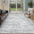 5x7 Area Rugs Gray Low Pile Indoor Washable Trendy Faded Style Rugs for Bedroom Living Room Dining Room Foldable Non-Slip Thin Grey Print Mat