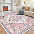 OPPODREAM Soft Area Rugs 5x7, 5x7 Washable Rug with Non Slip Backing, 5 x 7 Faux Cashmere Low-Pile Carpet, Pink & Cream