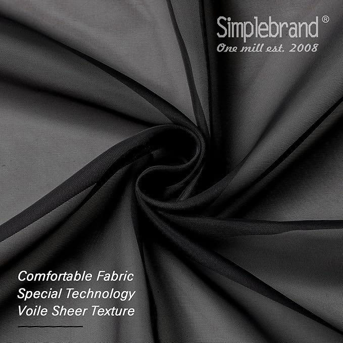 Simplebrand Black Sheer Kitchen Cafe Curtains - 36X36 Inch, 2 Paneled Tier Curtain Rod Pocket Sheers for Bathrooms, Small Windows