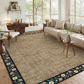 GarveeHome Washable Rugs for Living ROM 8 x 10 Large Area Rug Farmhouse Floral Bordered Bedroom Carpet Indoor Non-Slip Nursery Mat Soft Non Shedding Stain Resistant Carpet for Dining Room, Brown
