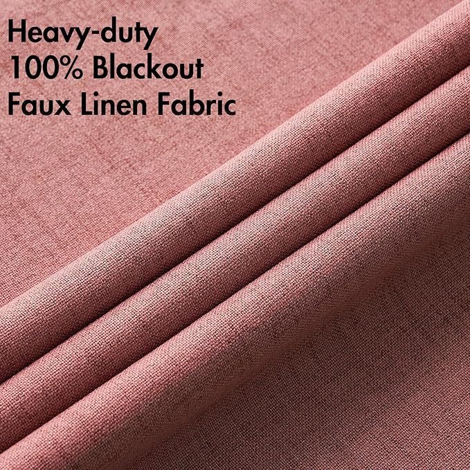 MIULEE 100% Blackout Linen Textured Curtains for Bedroom Solid Thermal Insulated Dusty Rose Grommet Room Darkening Curtains & Drapes Luxury Decor for Living Room Nursery 52 x 96 Inch (2 Panels)