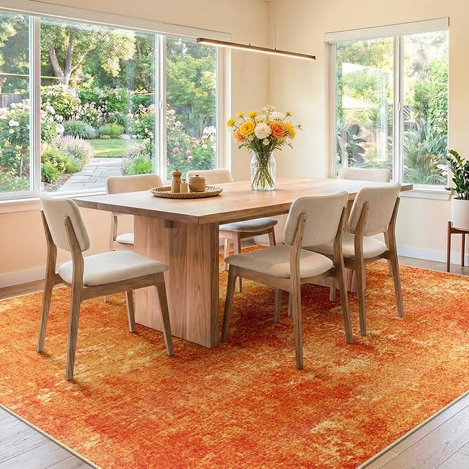 Washable Area Rugs 5'x7' Non-Slip Modern Abstract Soft for Living Room Entryway Bedroom Nursery, Print Pattern, Orange