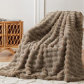 COOVA Faux Fur Throw Blanket for Couch, Cozy Soft and Fuzzy Plush Rabbit Fur Bubble Blanket for Sofa Bedroom Living Room, 60x80 Inches Cationic Brown