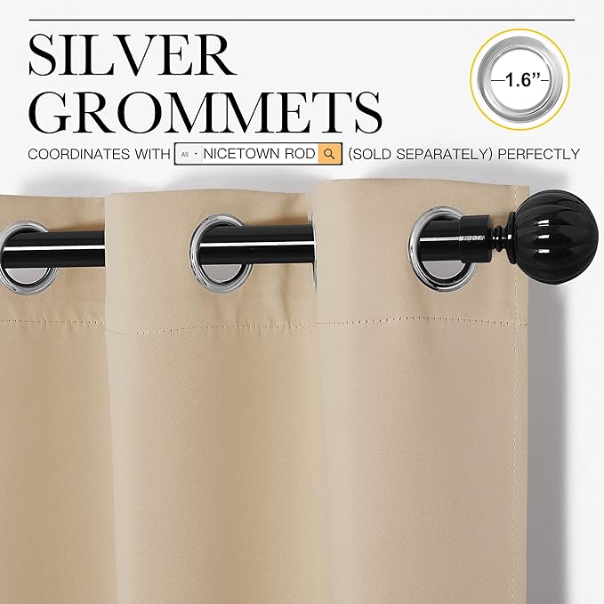 NICETOWN Blackout Draperies Curtains Panels - Window Treatment Thermal Insulated Solid Grommet Blackout Curtains/Panels/Drapes for Bedroom (Set of 2 Panels, 55 by 78 Inch, Biscotti Beige)